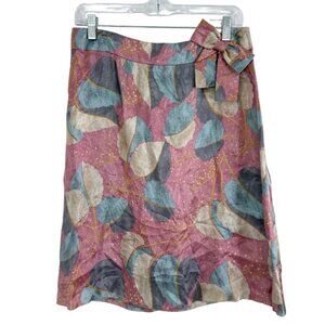 Genny Womens Satin Skirt Abstract Print With Bow Vintage Italy Size 44 / US 10